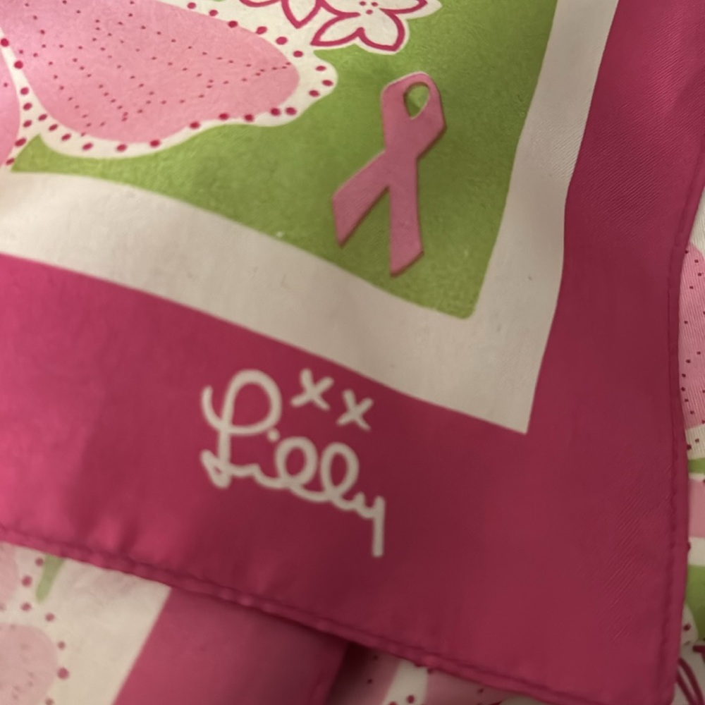 Lilly Pulitzer scarf silk neck head scarf pink green floral butterfly